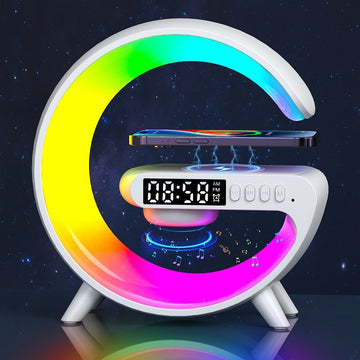 G63 Bluetooth Speaker Lamp | Wireless Charger & Wake-Up Light with Multi-Light Modes