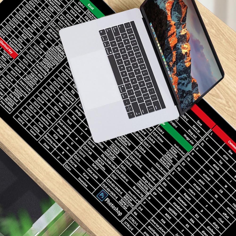 Excel Shortcut Desk Mat | 30×80cm Non-Slip Keyboard & Mouse Pad for Work & Gaming
